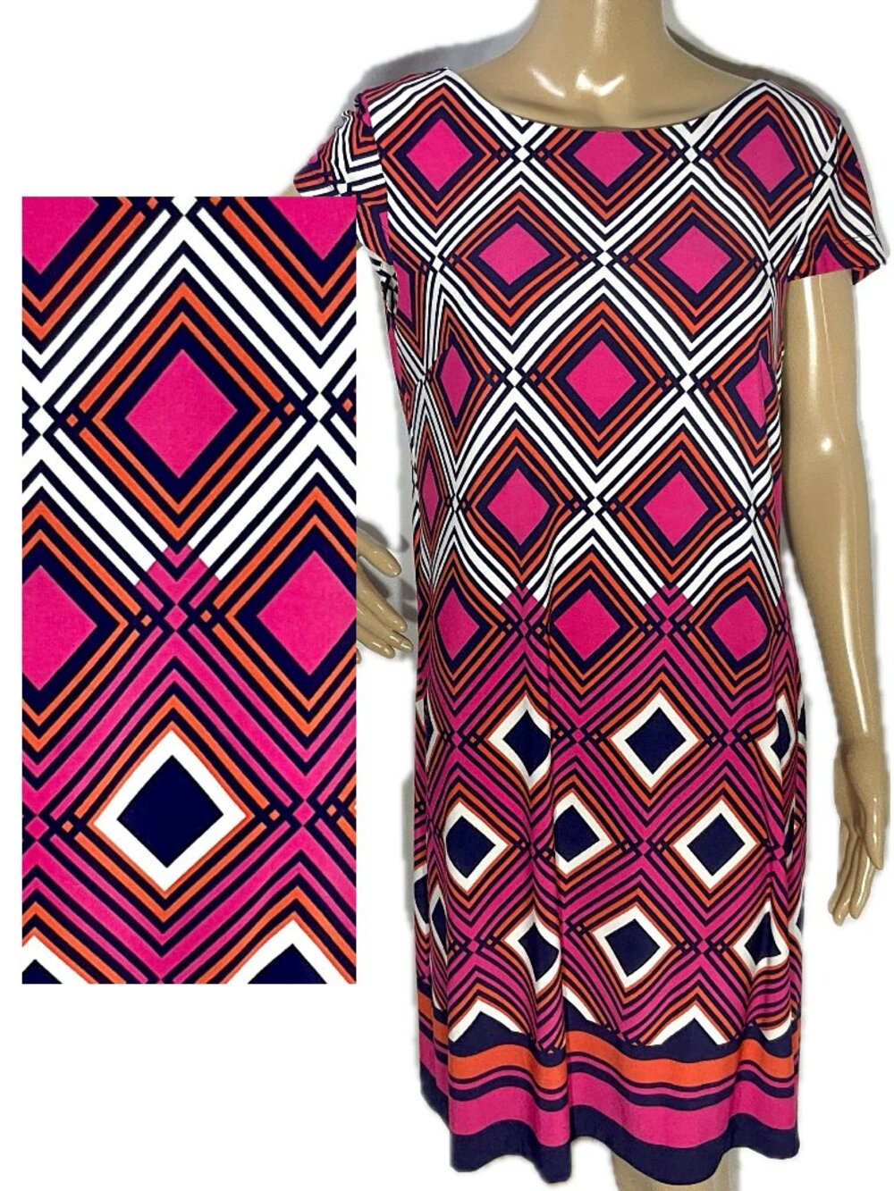 Jessica Howard Sz Med Knee Length Geometric Sheath Dress Pink SA6M0214